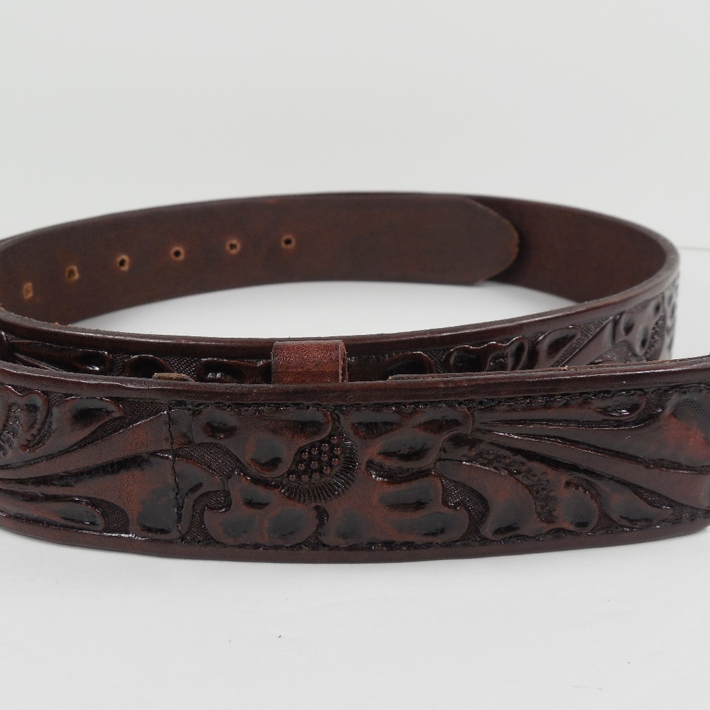 Brown Leather Buckle Less Built In Buckle Belt 38